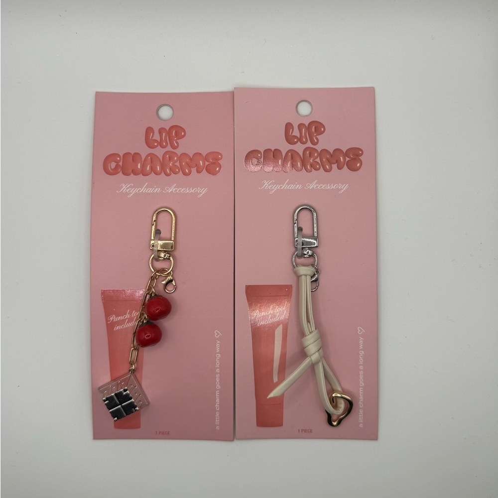 Women’s Lip Gloss Charm Keychain Accessory Set of 2 Tomato Heart Charms